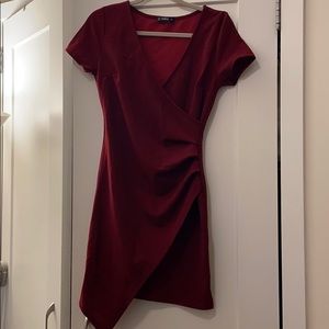 Burgundy’s asymmetrical wrap dress